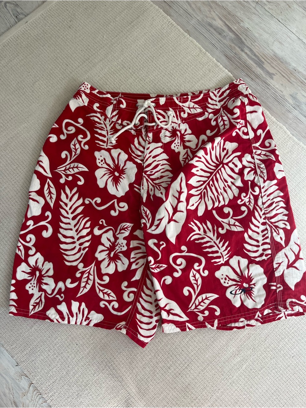 OP Red and White Floral Swim Board Shorts